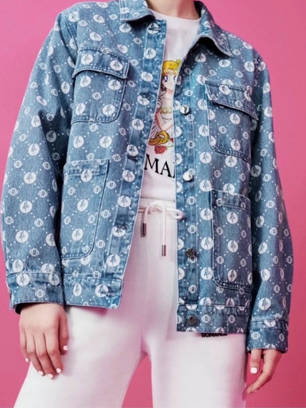 MAJE logo Denim Printed Jacket